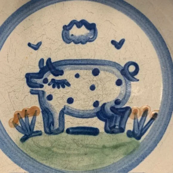 M.A. Hadley Country Scene Blue Collection Pig Salad/Dessert Plate VTG - Picture 2 of 3